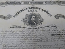 Load image into Gallery viewer, $100 1862 Confederate Bond Certificate Currency Bank Note Bill UNC 14&quot; X 9&quot; USA