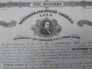 $100 1862 Confederate Bond Certificate Currency Bank Note Bill UNC 14" X 9" USA