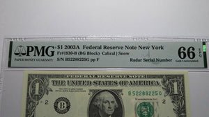 $1 2003 Radar Serial Number Federal Reserve Currency Bank Note Bill PMG UNC66EPQ