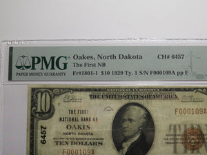 $10 1929 Oakes North Dakota National Currency Bank Note Bill Ch. #6457 VF20 PMG