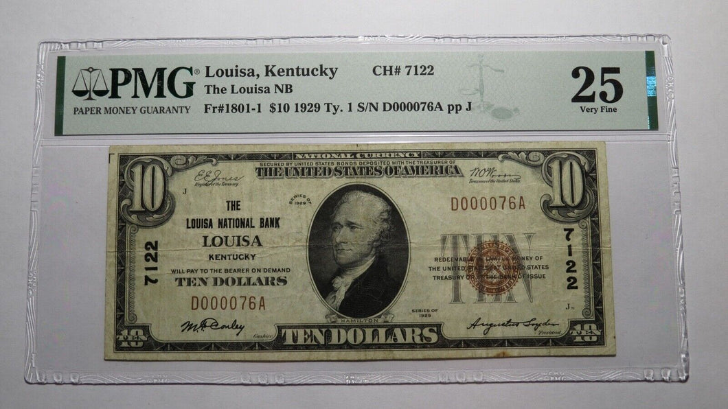 $10 1929 Louisa Kentucky KY National Currency Bank Note Bill Ch. #7122 VF25 PMG