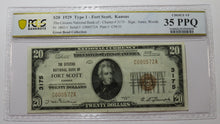 Load image into Gallery viewer, $20 1929 Fort Scott Kansas KS National Currency Bank Note Bill #3175 VF35 PCGS
