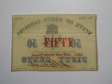 Load image into Gallery viewer, $.50 1863 Charleston South Carolina Obsolete Currency Bank Note State of SC UNC