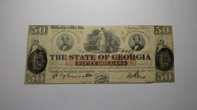 $50 1862 Milledgeville Georgia GA Obsolete Currency Bank Note Bill State of GA