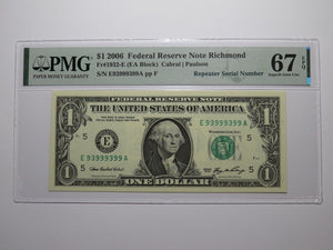 $1 2006 Fancy Repeater Serial Number Federal Reserve Currency Bank Note 93999399