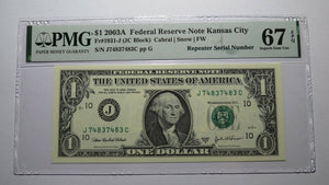 $1 2003 Repeater Serial Number Federal Reserve Currency Bank Note Bill PMG UNC67