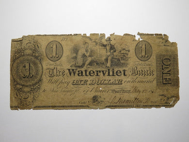 $1 1838 West Troy New York NY Obsolete Currency Bank Note Bill Watervliet Bank