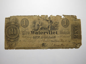 $1 1838 West Troy New York NY Obsolete Currency Bank Note Bill Watervliet Bank