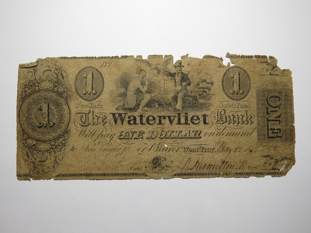 $1 1838 West Troy New York NY Obsolete Currency Bank Note Bill Watervliet Bank
