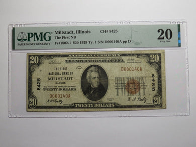 $20 1929 Millstadt Illinois National Currency Bank Note Bill Ch. #8425 VF20 PMG