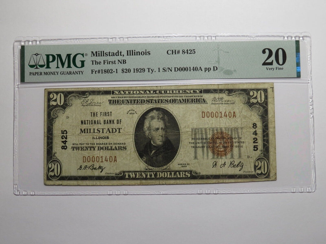 $20 1929 Millstadt Illinois National Currency Bank Note Bill Ch. #8425 VF20 PMG