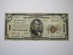 $5 1929 North Attleborough Massachusetts National Currency Bank Note Bill #9086