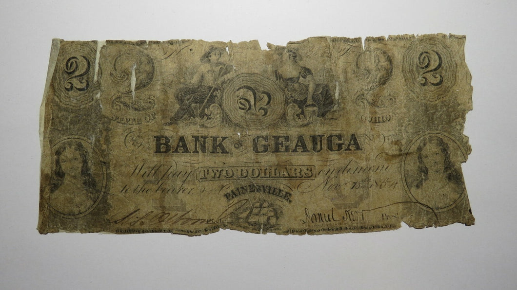 $2 1854 Painesville Ohio OH Obsolete Currency Bank Note Bill! Bank of Geauga!