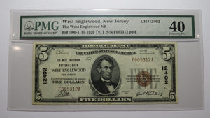$5 1929 West Englewood New Jersey National Currency Bank Note Bill #12402 XF40