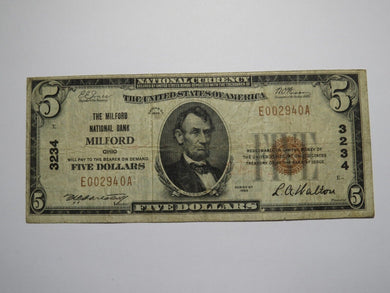 $5 1929 Milford Ohio OH National Currency Bank Note Bill Charter #3234 FINE