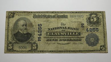 $5 1902 Claysville Pennsylvania PA National Currency Bank Note Bill #4255 RARE!