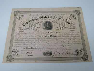 $500 1863 Confederate Bond Certificate Currency Bank Note Bill UNC 14