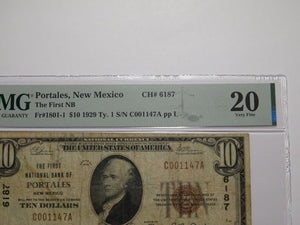 $10 1929 Portales New Mexico NM National Currency Bank Note Bill Ch #6187 VF20