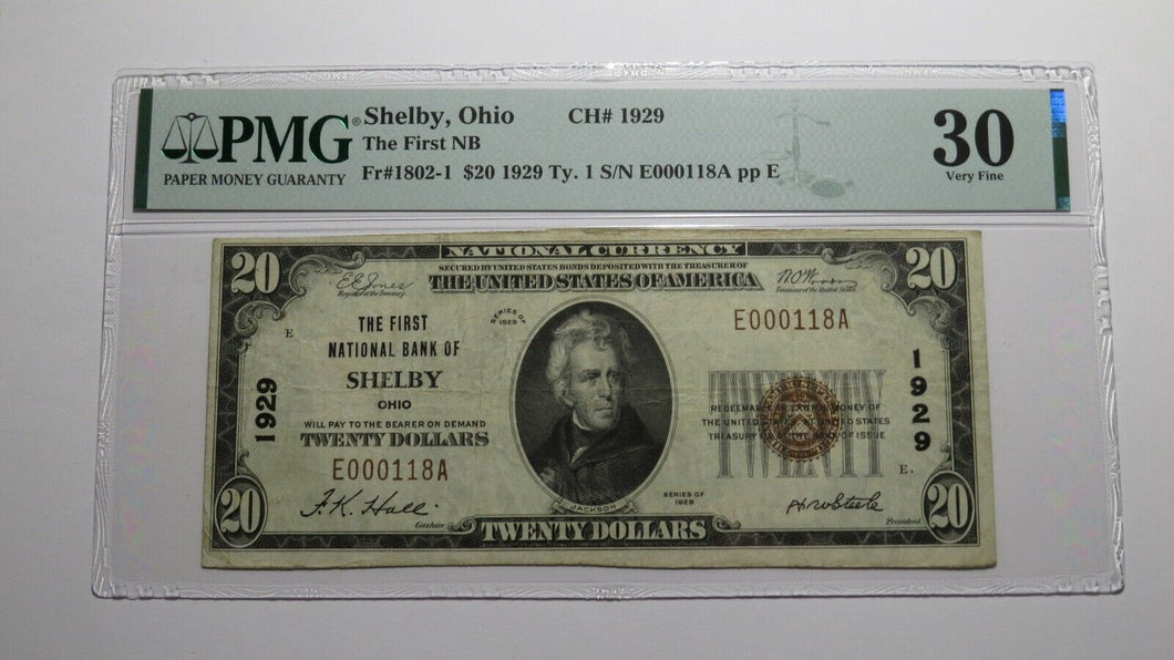 $20 1929 Shelby Ohio OH National Currency Bank Note Bill Ch. #1929 VF30 PMG