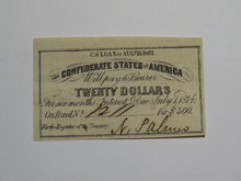 Load image into Gallery viewer, $20 1861 Confederate Bond Coupon Certificate Currency Bank Note Bill UNC