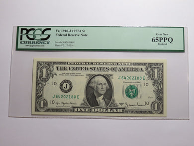 $1 1977 Bookend Kansas City Federal Reserve Bank Note Currency Bill PCGS 65PPQ