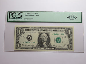 $1 1977 Bookend Kansas City Federal Reserve Bank Note Currency Bill PCGS 65PPQ
