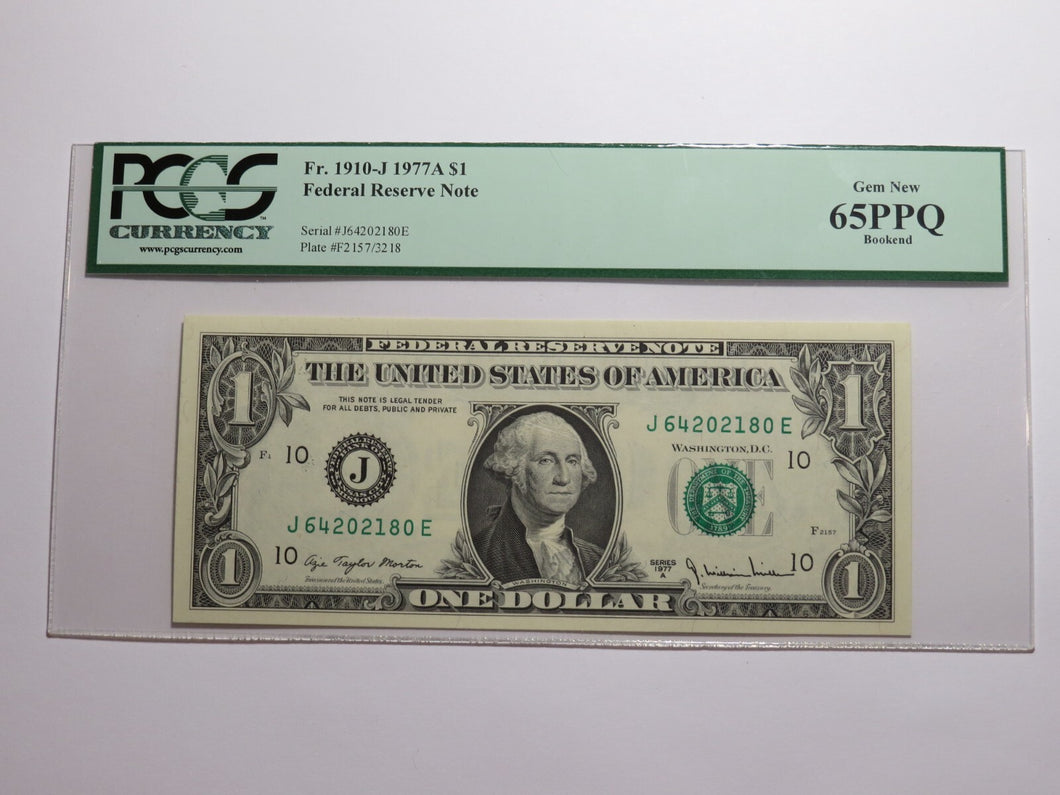 $1 1977 Bookend Kansas City Federal Reserve Bank Note Currency Bill PCGS 65PPQ