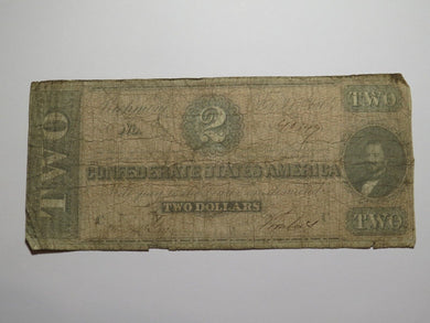 $2 1864 Richmond Virginia VA Confederate Currency Bank Note Bill RARE T70 Good