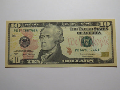 $10 2017 Repeater Serial Number Federal Reserve Currency Bank Note Bill UNC+++++