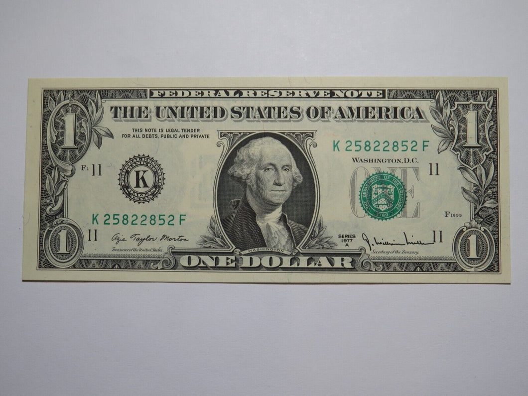 $1 1977 Radar Serial Number Federal Reserve Currency Bank Note Bill UNC 25822852
