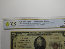 Load image into Gallery viewer, $20 1929 Minneapolis Kansas KS National Currency Bank Note Bill #4931 VF25 PCGS