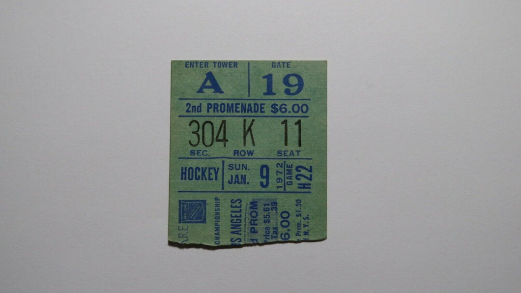January 9, 1972 New York Rangers Vs. Kings Hockey Ticket Stub! Ratelle 5 Points!
