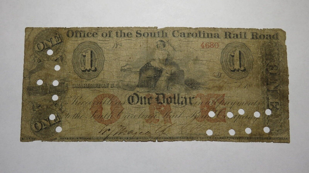 $1 1870's Charleston South Carolina SC Obsolete Currency Bank Note! Rail Road 