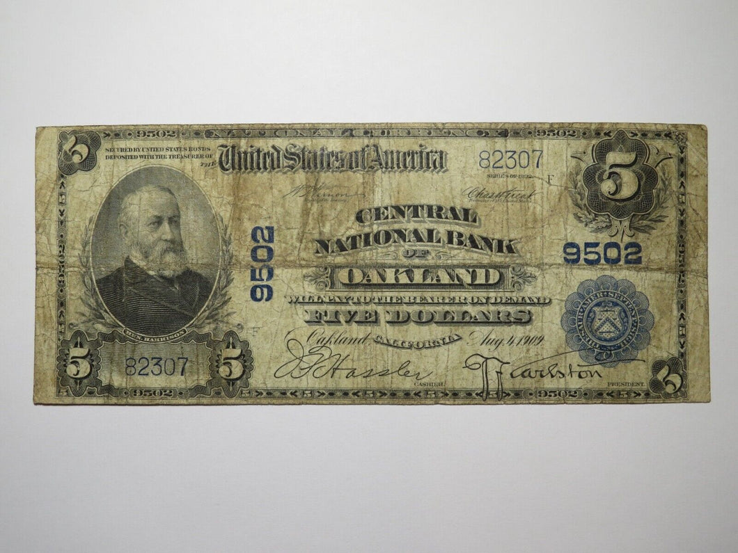 $5 1902 Oakland California CA National Currency Bank Note Bill Charter #9502
