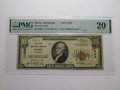 $10 1929 Paris Arkansas AR National Currency Bank Note Bill Ch. #11592 VF20 PMG