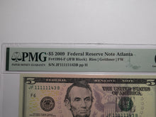 Load image into Gallery viewer, $5 2009 Fancy Near Solid Serial Number Federal Reserve Bank Note Bill #11111143