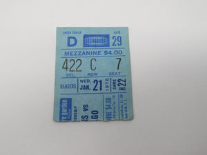 January 21, 1976 New York Rangers Vs. Chicago Blackhawks NHL Hockey Ticket Stub