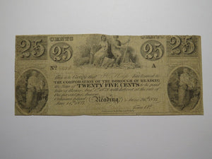 $.25 1837 Reading Pennsylvania PA Obsolete Currency Bank Note Borough of Reading