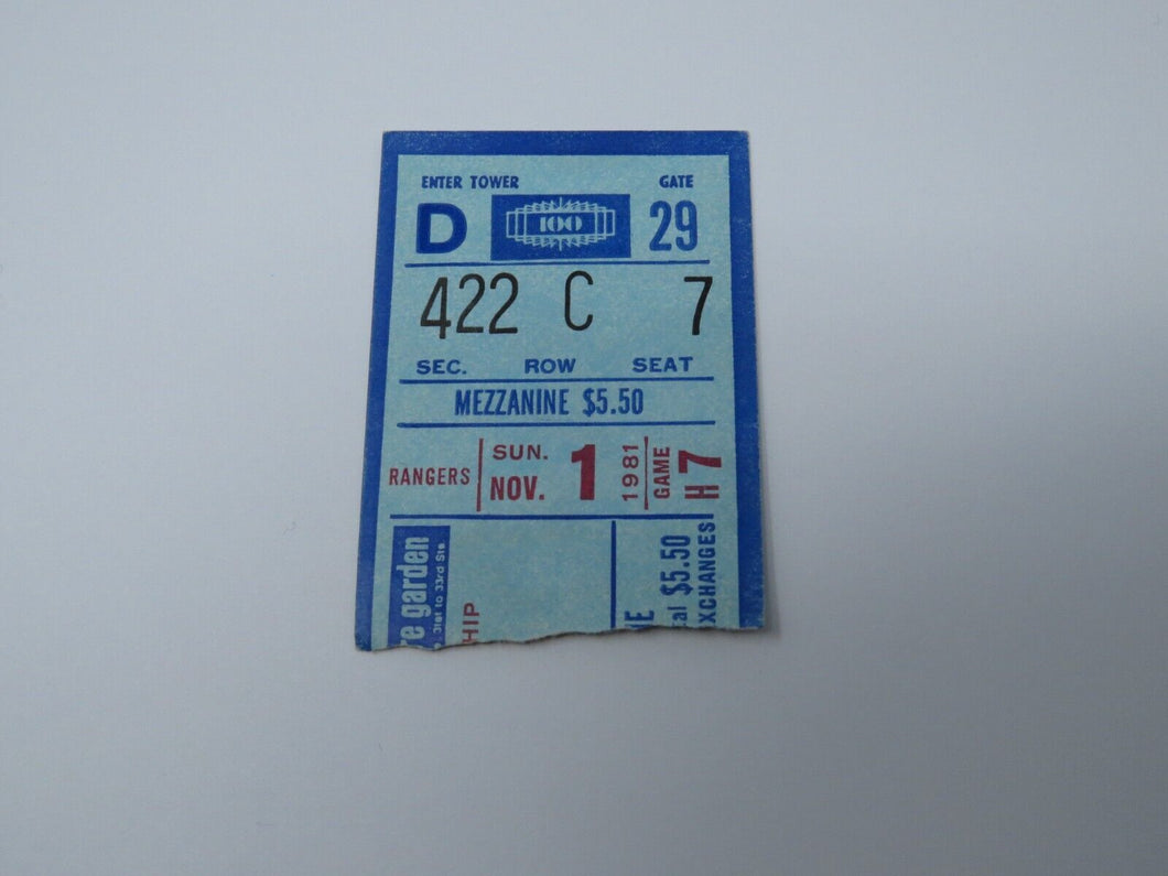 November 1, 1981 New York Rangers Vs. Calgary Flames NHL Hockey Ticket Stub