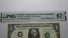 Load image into Gallery viewer, $1 2003 Radar Serial Number Federal Reserve Currency Bank Note Bill PMG UNC67EPQ