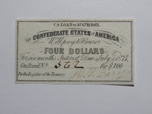 Load image into Gallery viewer, $4 1861 Confederate Bond Coupon Certificate Currency Bank Note Bill UNC