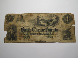 $1 1865 Toms River New Jersey NJ Obsolete Currency Bank Note Bill Ocean County