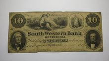 Load image into Gallery viewer, $10 1857 Wytheville Virginia VA Obsolete Currency Bank Note Bill South Western