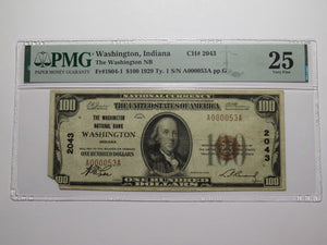$100 1929 Washington Indiana IN National Currency Bank Note Bill Ch #2043 VF25
