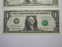 Load image into Gallery viewer, 2 $1 1988 &amp; 2003 Matching Low Serial Numbers Federal Reserve Bank Notes Repeater