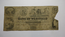 Load image into Gallery viewer, $2 1852 Westfield New York NY Obsolete Currency Bank Note Bill Bank of Westfield