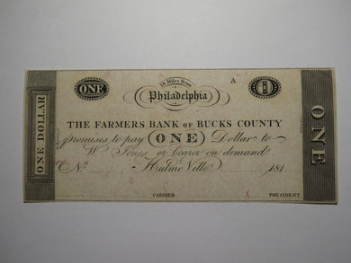 $1 181_ Hulme Ville Pennsylvania Obsolete Currency Bank Note Bucks County UNC++
