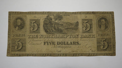$5 1837 Northampton Pennsylvania PA Obsolete Currency Bank Note Bill RARE Issue