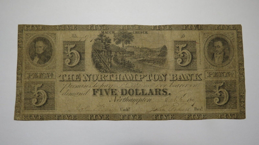 $5 1837 Northampton Pennsylvania PA Obsolete Currency Bank Note Bill RARE Issue