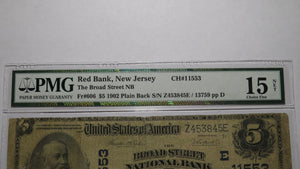 $5 1902 Red Bank New Jersey National Currency Bank Note Bill #11553 Broad Street